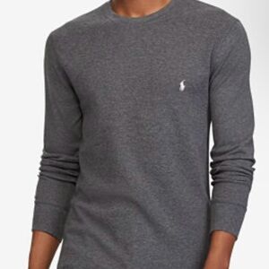 Polo Ralph Lauren Men's Grey Waffle Knit Thermal Crew-Neck Long Sleeve Shirt S